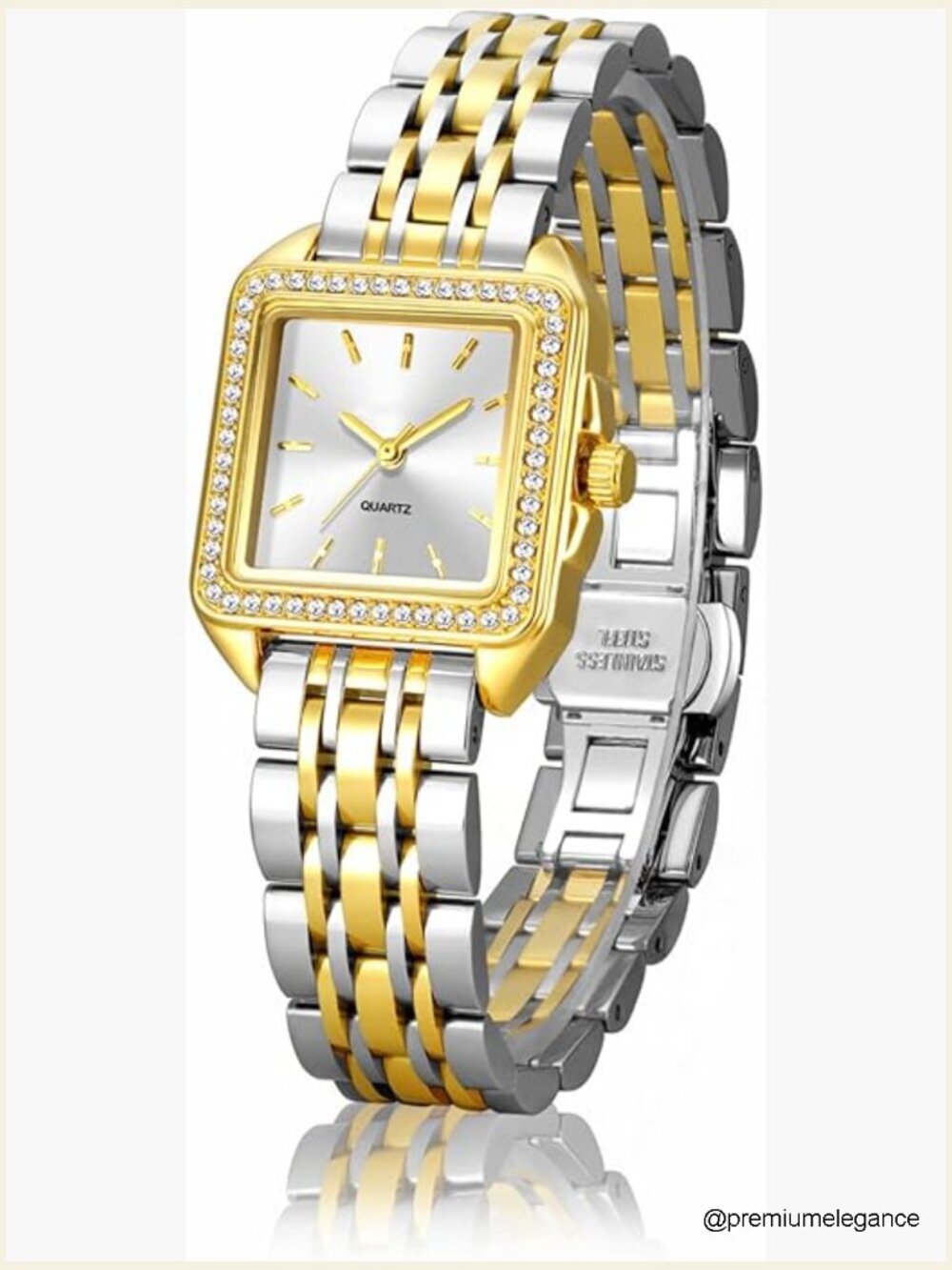 Vintage Square Diamond Watch - Gold Bracelet Waterproof Quartz